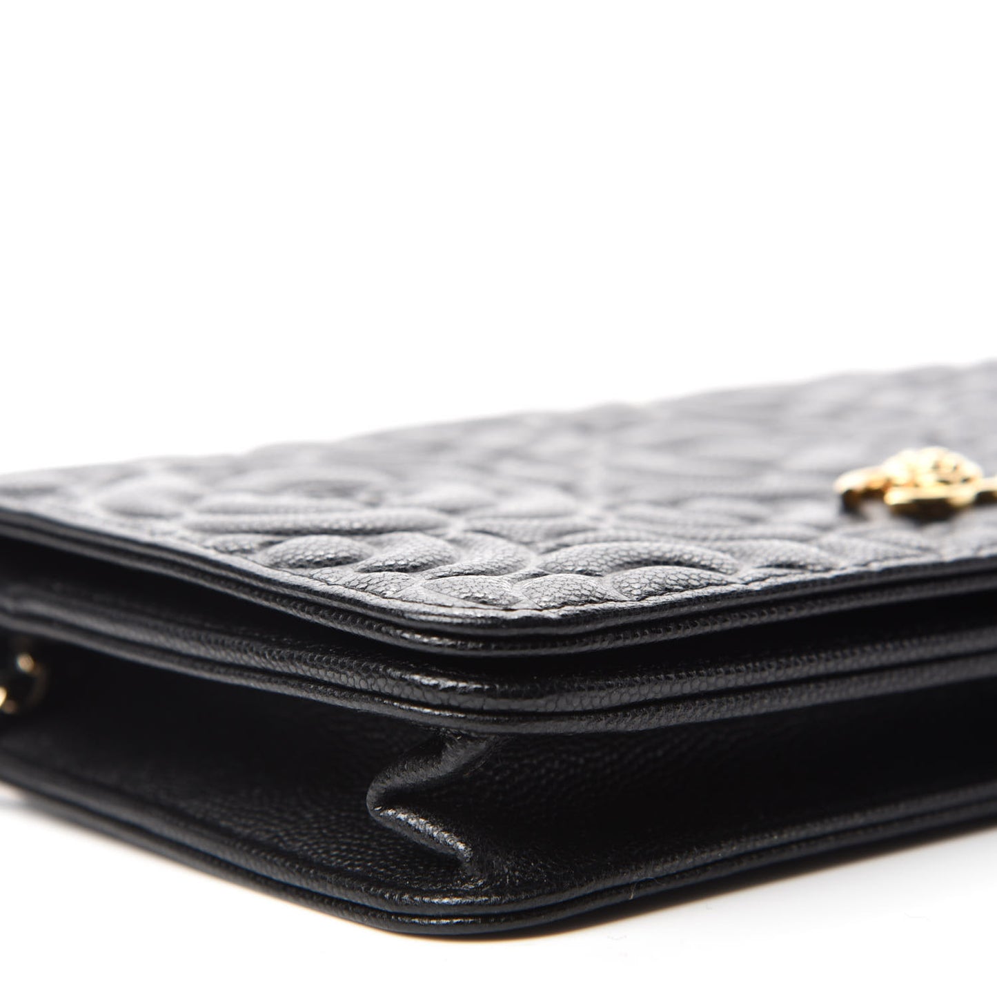 Caviar Camellia Embossed Wallet On Chain WOC Black