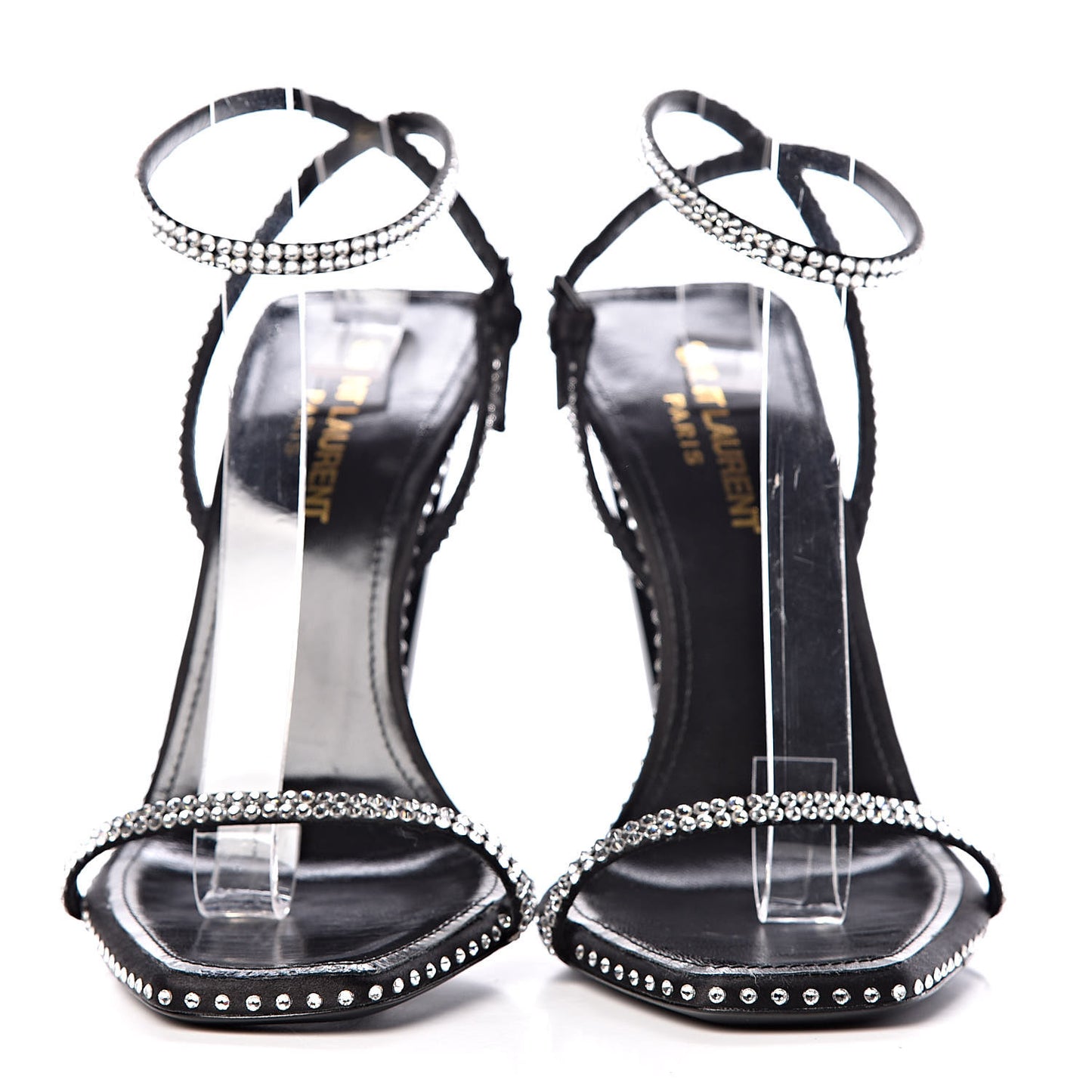 Satin Crystal Robin 100 Ankle Strap Sandals 36.5 Black