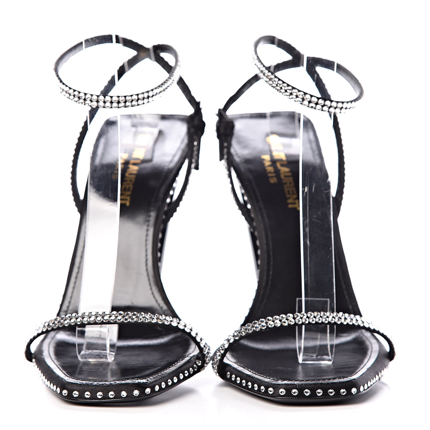 Saint Laurent Satin Crystal Robin 100 Ankle Strap Sandals 36.5 Black 2 of 11