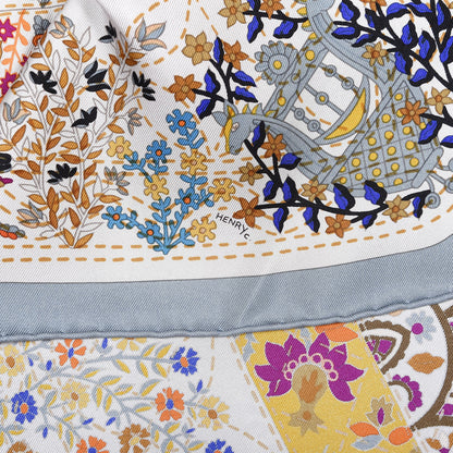 Hermes Silk Pique Fleuri de Provence Scarf 90 Gris Bleute Beige Orange 6 of 6