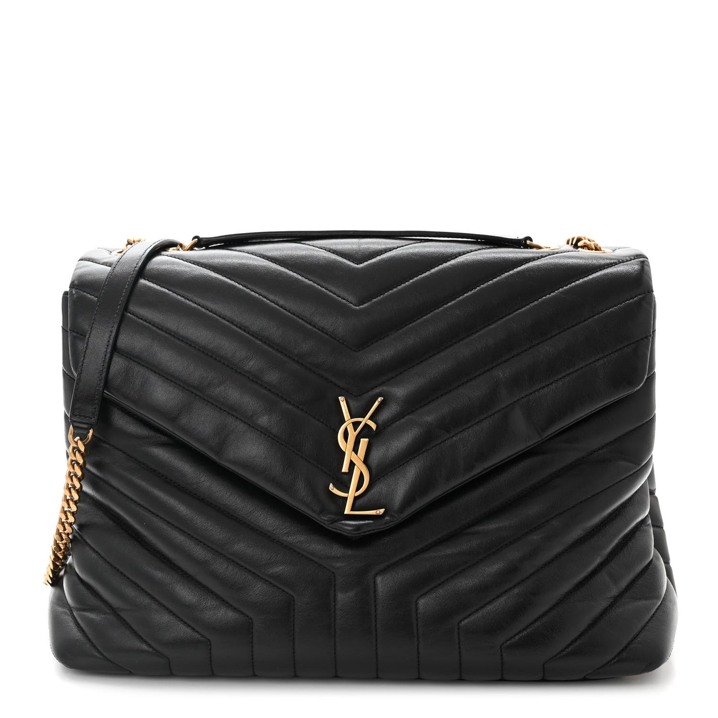 Calfskin Y Quilted Monogram Large Loulou Chain Satchel Black