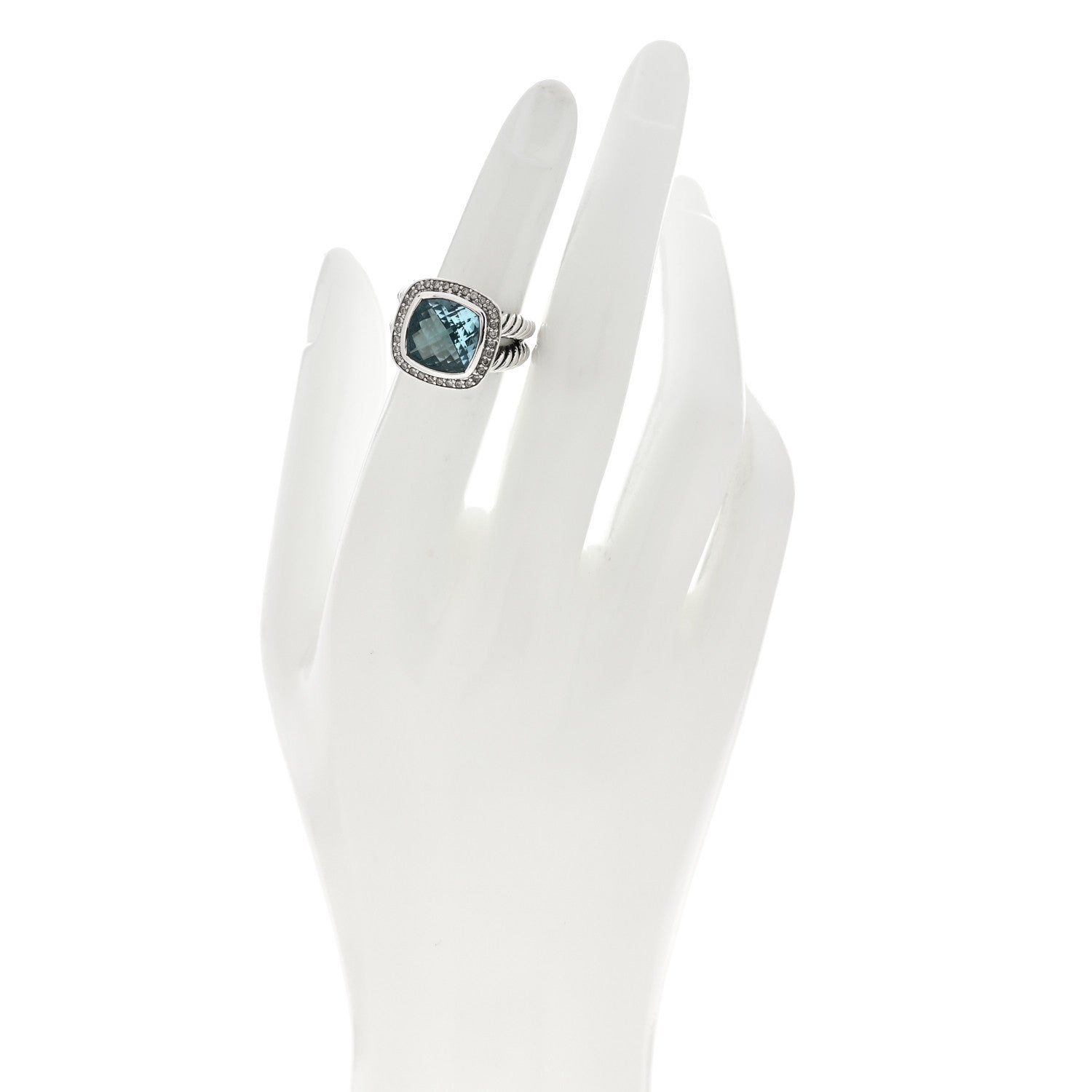 David Yurman Sterling Silver Diamond Blue Topaz 11mm Albion Ring 50 5.5 2 of 4