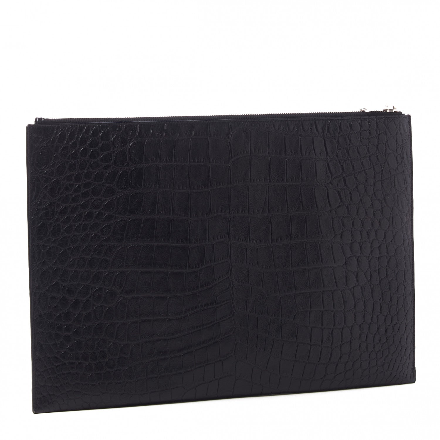Saint Laurent Calfskin Crocodile Embossed Document Holder Black 2 of 8