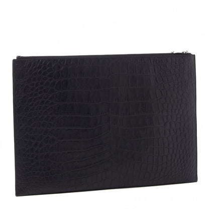 Saint Laurent Calfskin Crocodile Embossed Document Holder Black 2 of 8