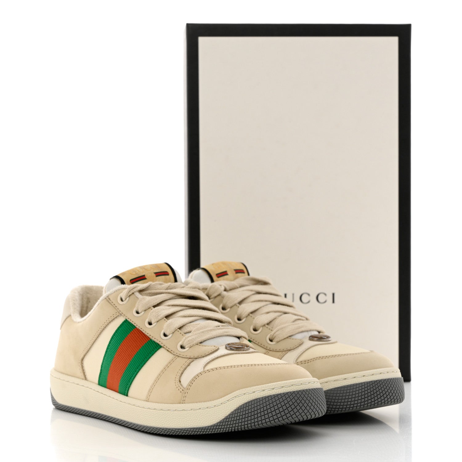 Gucci Nylon Nubuck Web Womens Screener Sneakers 37.5 Mystic White Dusty Milk 12 of 12