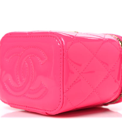 Chanel Patent Quilted Pearl Crush Mini Vanity Case With Chain Neon Pink 9 of 9