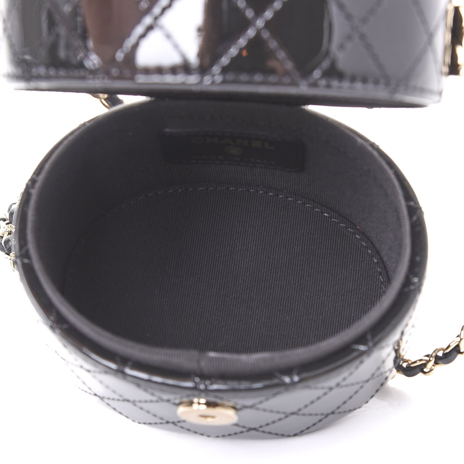 Chanel Patent Quilted Round Small Vanity With Chain Black 4 of 11