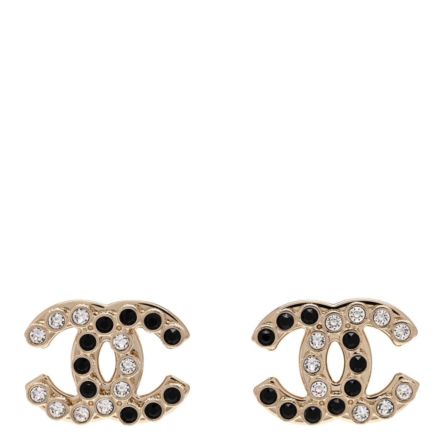 Chanel Crystal CC Earrings Black Gold 1 of 5