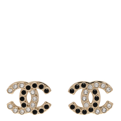 Chanel Crystal CC Earrings Black Gold 1 of 5