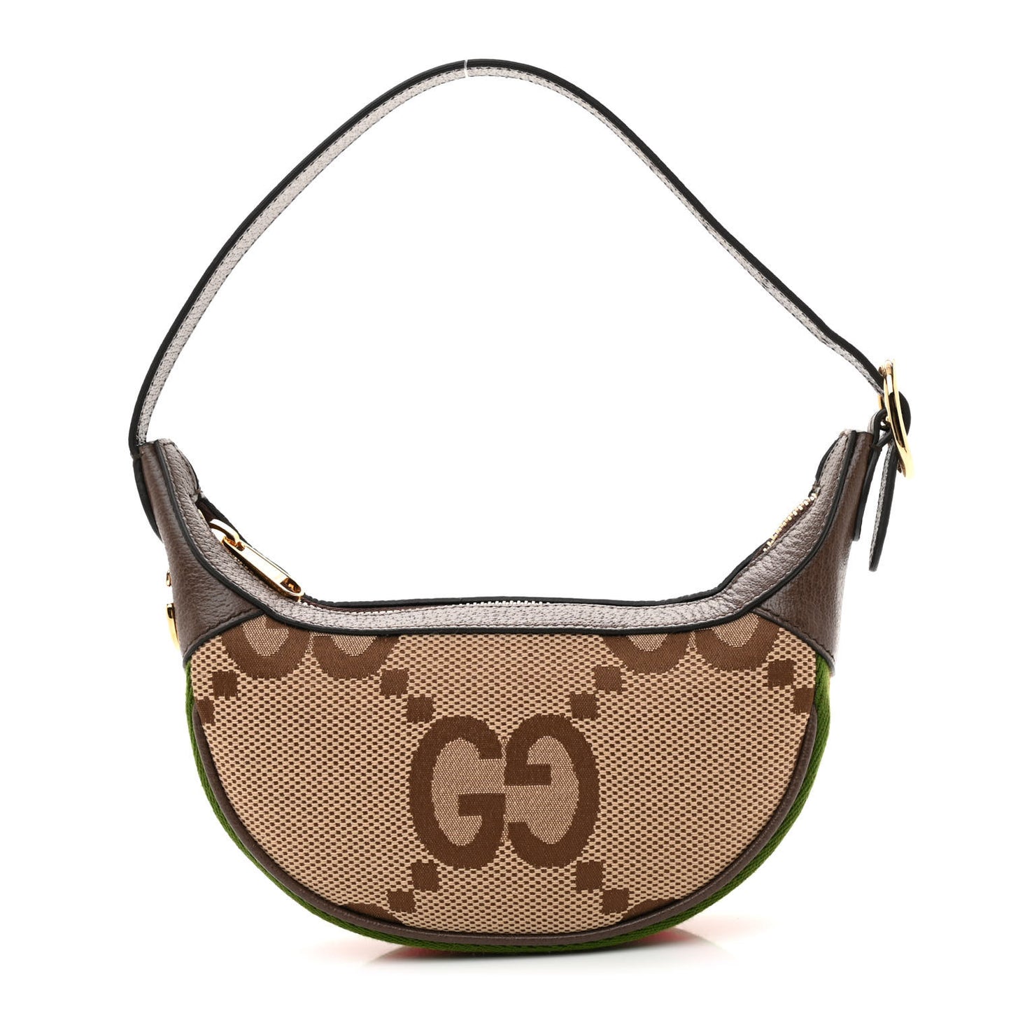 Monogram Jumbo GG Textured Dollar Calfskin Web Mini Ophidia Half Moon Hobo Camel Ebony New Acero