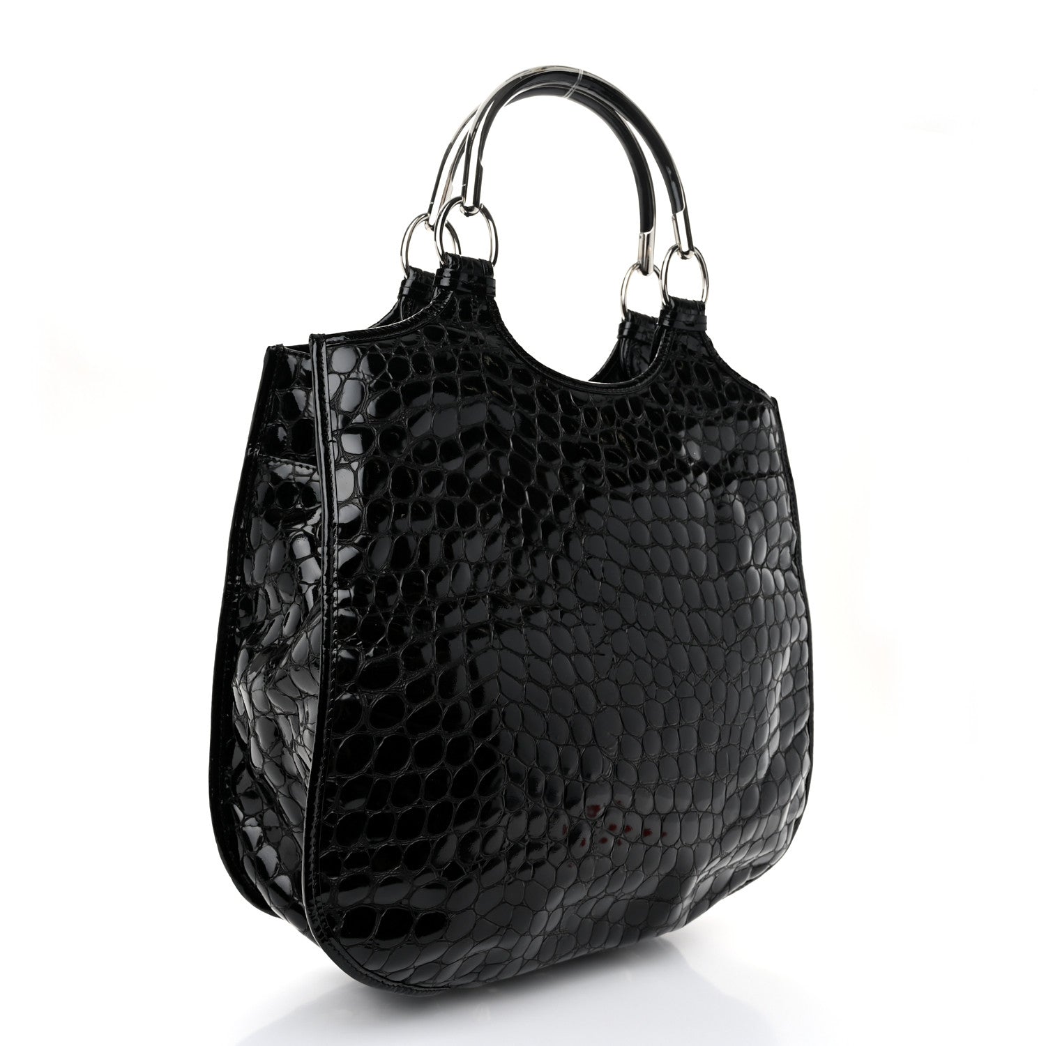 Christian Dior Patent Crocodile Embossed 61 Tote Black 3 of 10