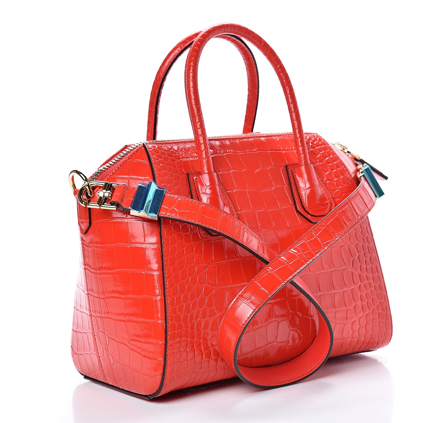 Calfskin Crocodile Embossed Small Antigona Red