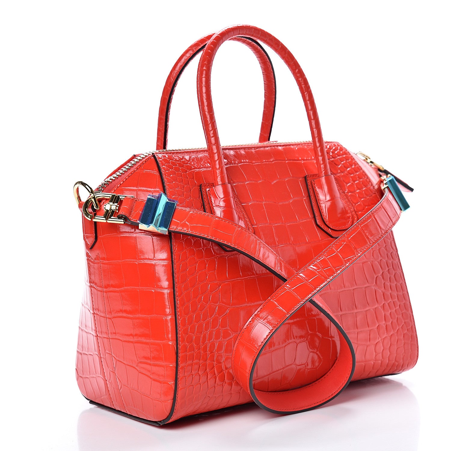 Givenchy Calfskin Crocodile Embossed Small Antigona Red 2 of 10