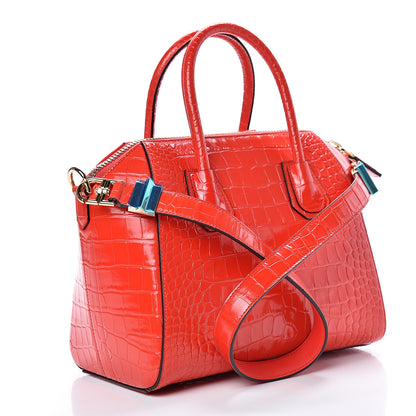 Givenchy Calfskin Crocodile Embossed Small Antigona Red 2 of 10