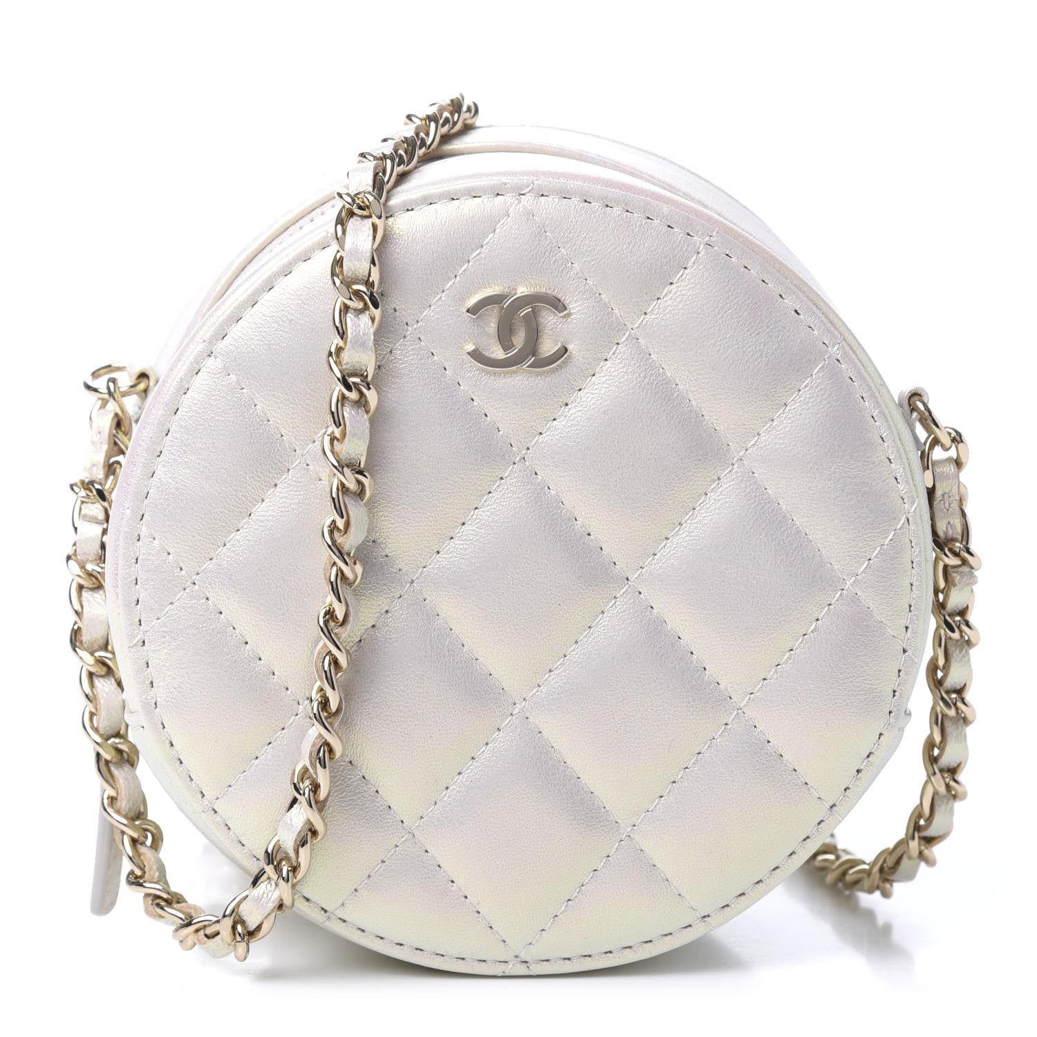 Chanel Iridescent Lambskin Quilted Round Clutch With Chain Ivory 1 of 11