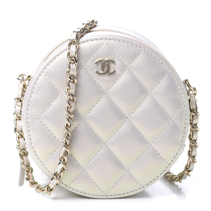 Chanel Iridescent Lambskin Quilted Round Clutch With Chain Ivory 1 of 11
