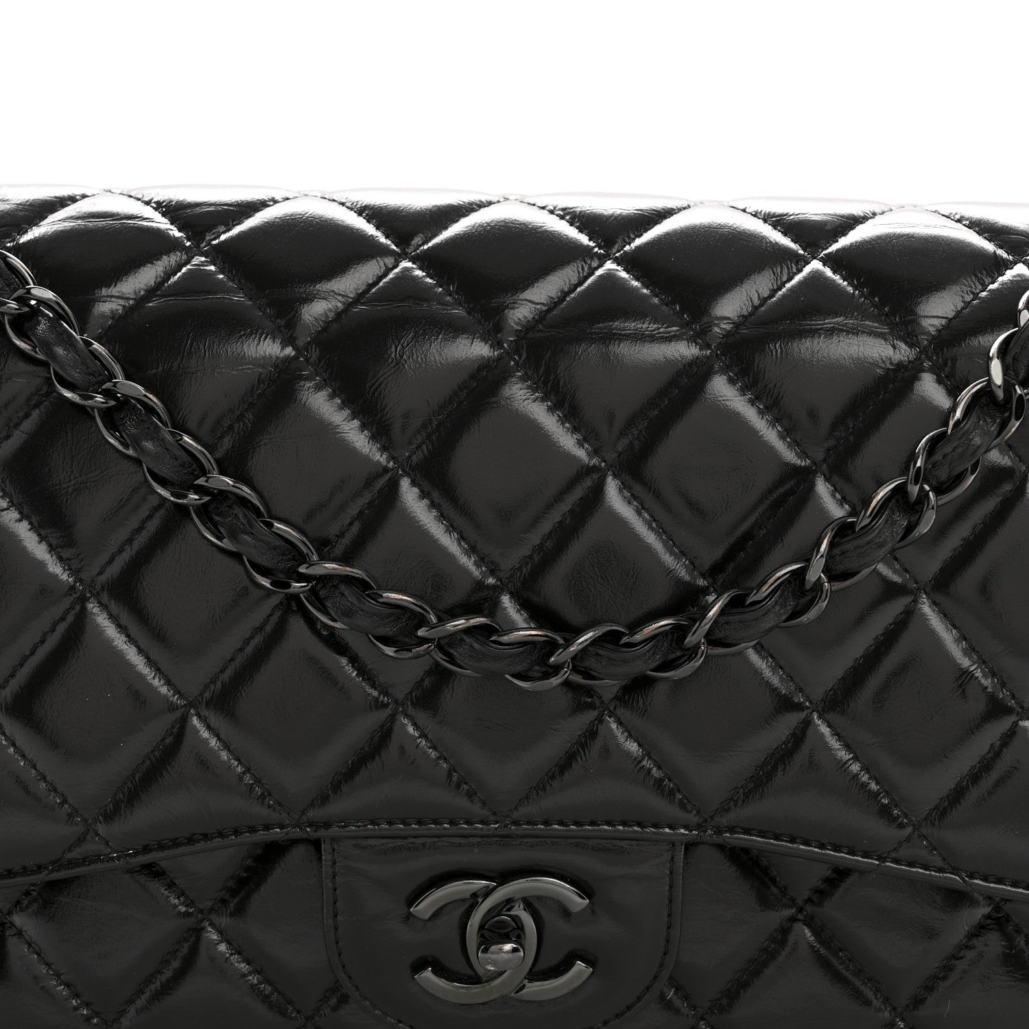 Chanel Shiny Crumpled Calfskin Quilted Jumbo Double Flap So Black 8 of 14