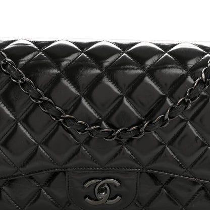 Chanel Shiny Crumpled Calfskin Quilted Jumbo Double Flap So Black 8 of 14