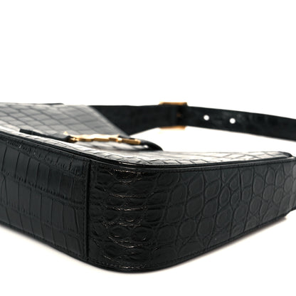 Saint Laurent Calfskin Crocodile Embossed Le 5 A 7 Hobo Black 10 of 11
