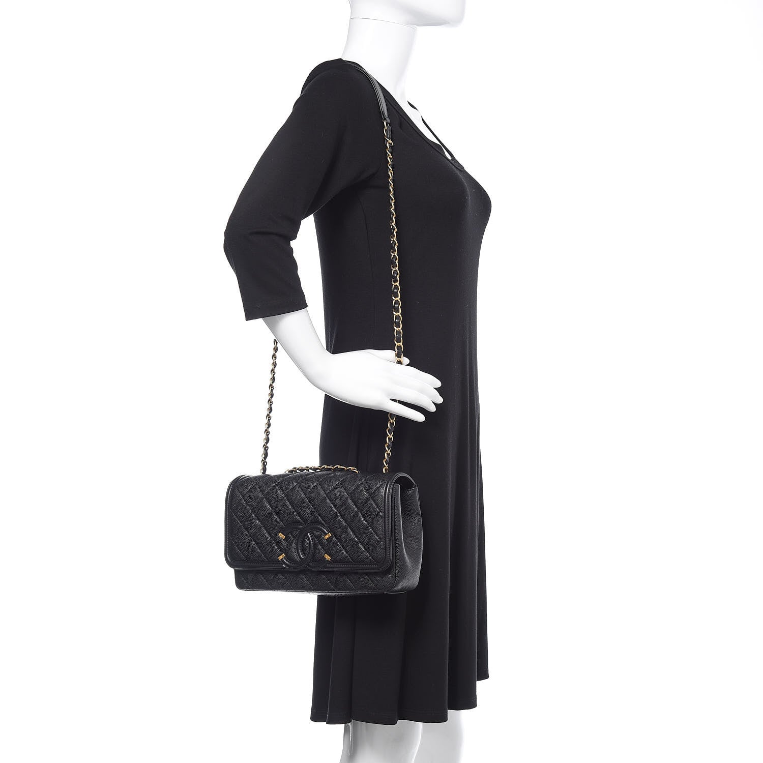 Chanel Caviar Quilted Medium CC Filigree Flap Black 2 of 11