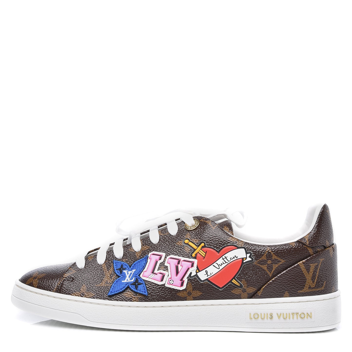 Calfskin Monogram LV Black Heart Sneakers 37.5 Cacao