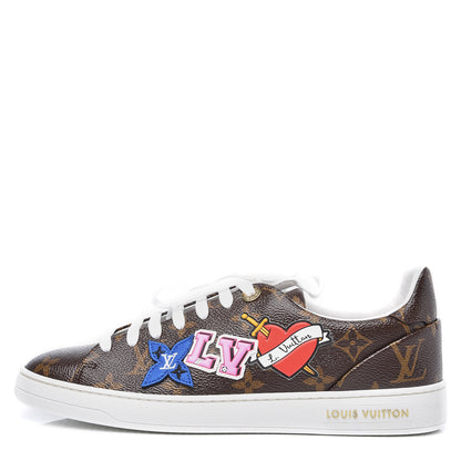 Louis Vuitton Calfskin Monogram LV Black Heart Sneakers 37.5 Cacao 1 of 8