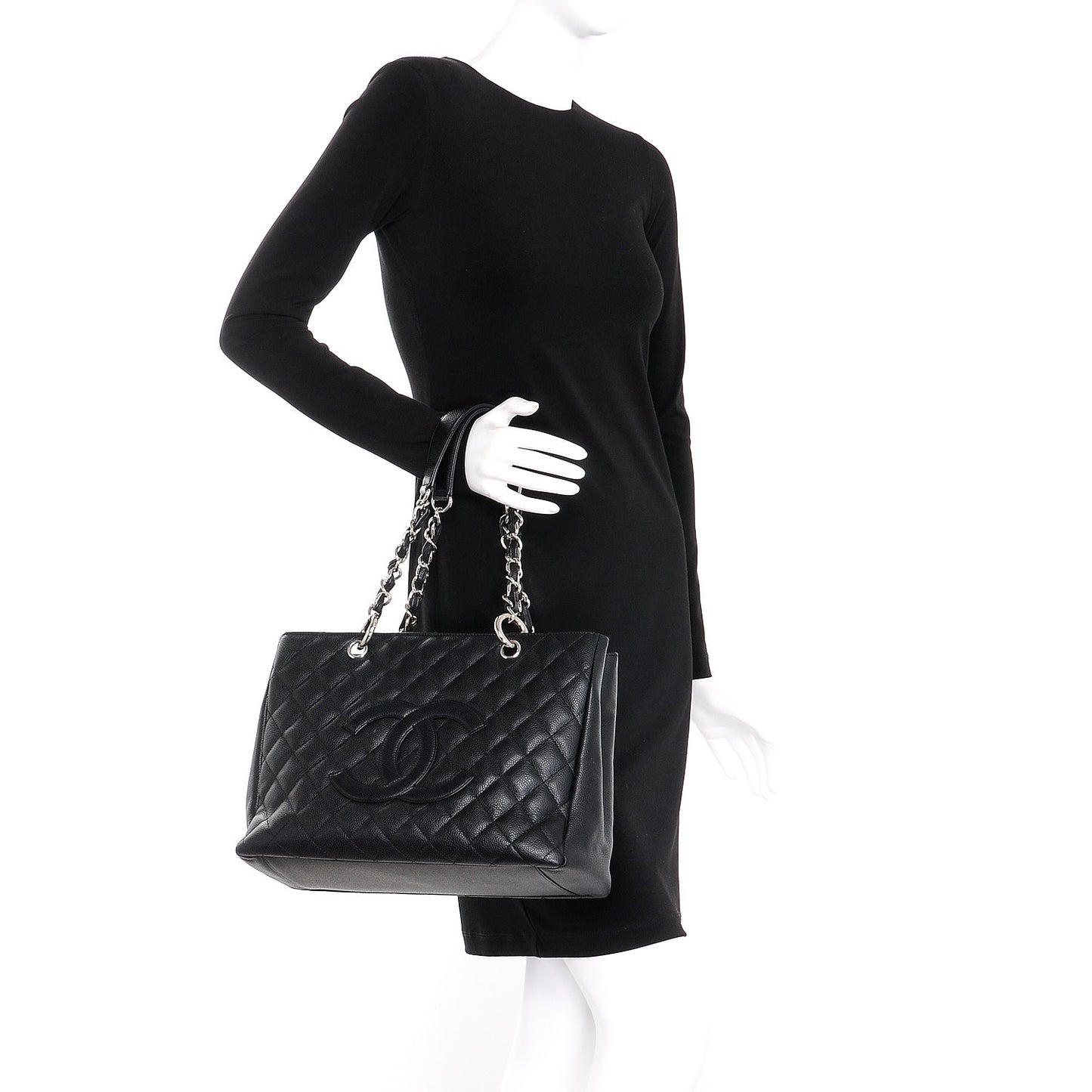 Caviar Quilted Grand Shopping Tote GST Black