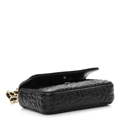 Chanel Lambskin Camellia Embossed Chain Belt Bag Black 4 of 12