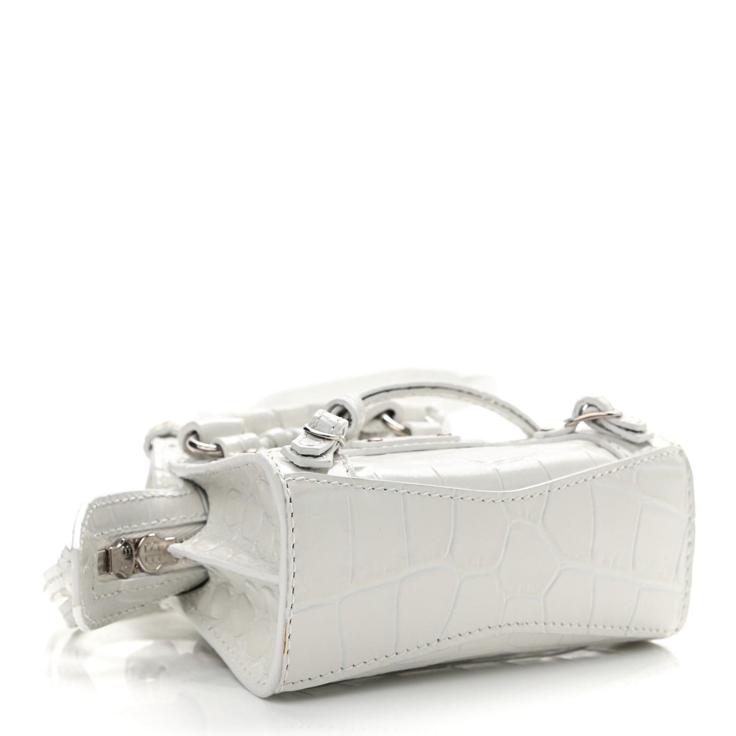 Extra Supple Calfskin Crocodile Embossed Neo Classic Silver Hardware Super Nano City Crossbody White