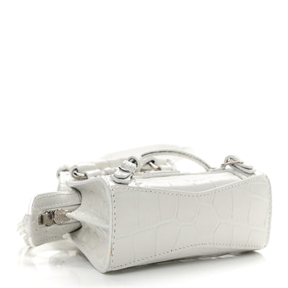 Balenciaga Extra Supple Calfskin Crocodile Embossed Neo Classic Silver Hardware Super Nano City Crossbody White 4 of 10