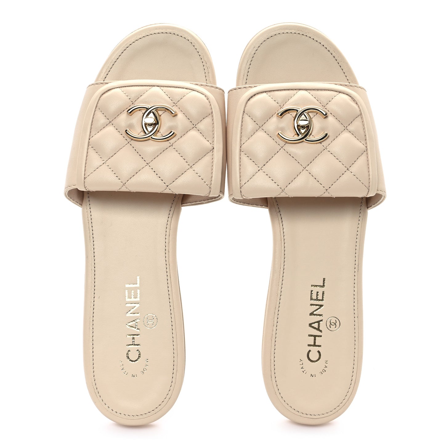 Lambskin Quilted Turnlock Flat Mules 41 Light Beige