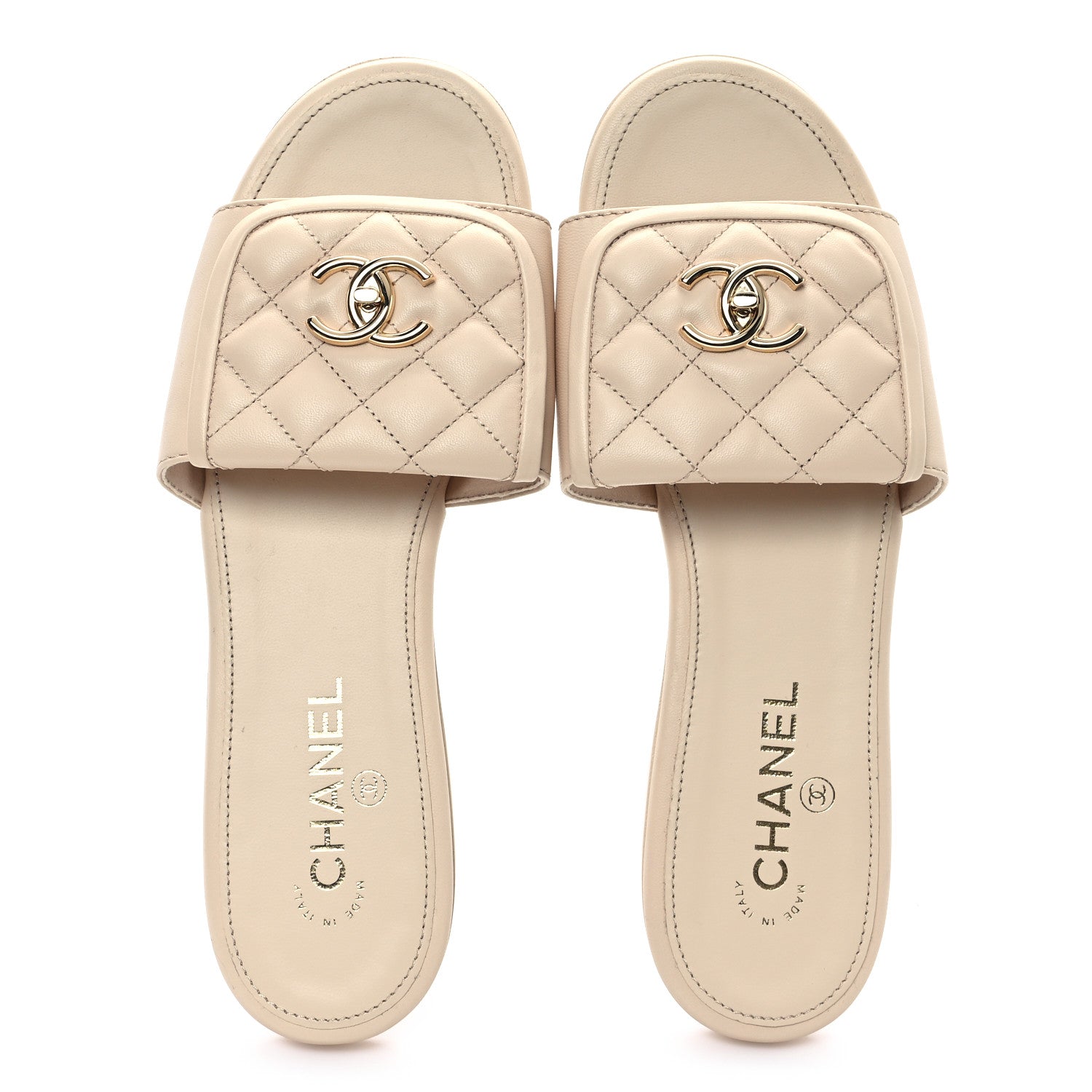 Chanel Lambskin Quilted Turnlock Flat Mules 41 Light Beige 2 of 10