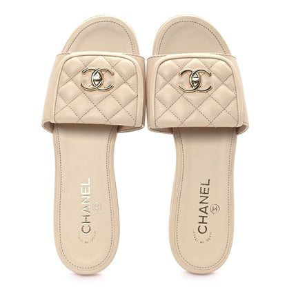 Chanel Lambskin Quilted Turnlock Flat Mules 41 Light Beige 2 of 10