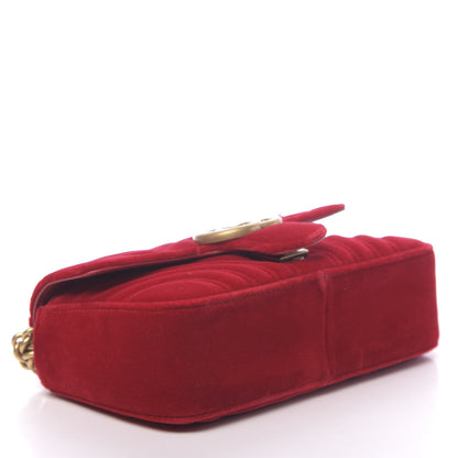 Gucci Velvet Matelasse Mini GG Marmont Shoulder Bag Hibiscus Red 3 of 9