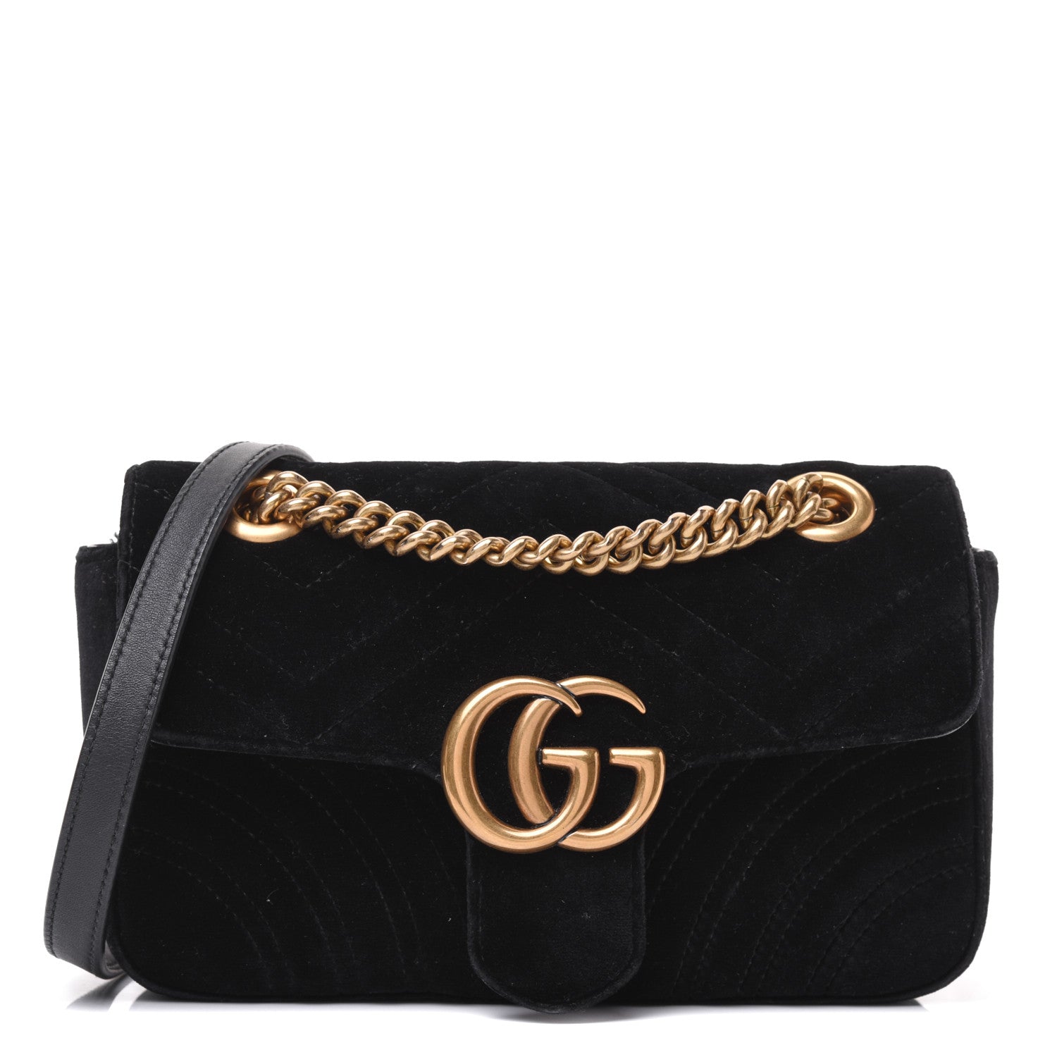 Gucci Velvet Matelasse Mini GG Marmont Shoulder Bag Black 1 of 18
