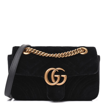 Gucci Velvet Matelasse Mini GG Marmont Shoulder Bag Black 1 of 18