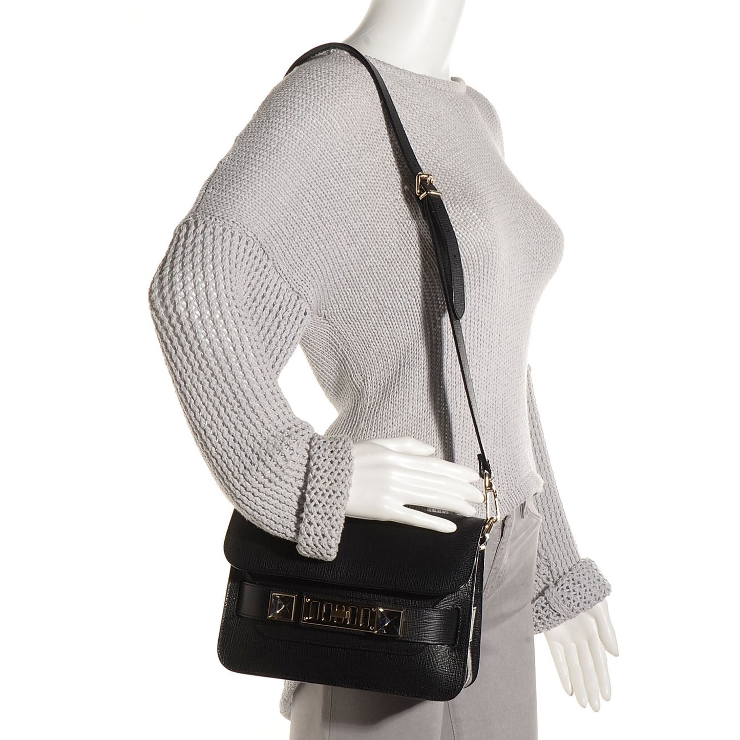 Textured Leather Mini PS11 Classic Shoulder Bag Black