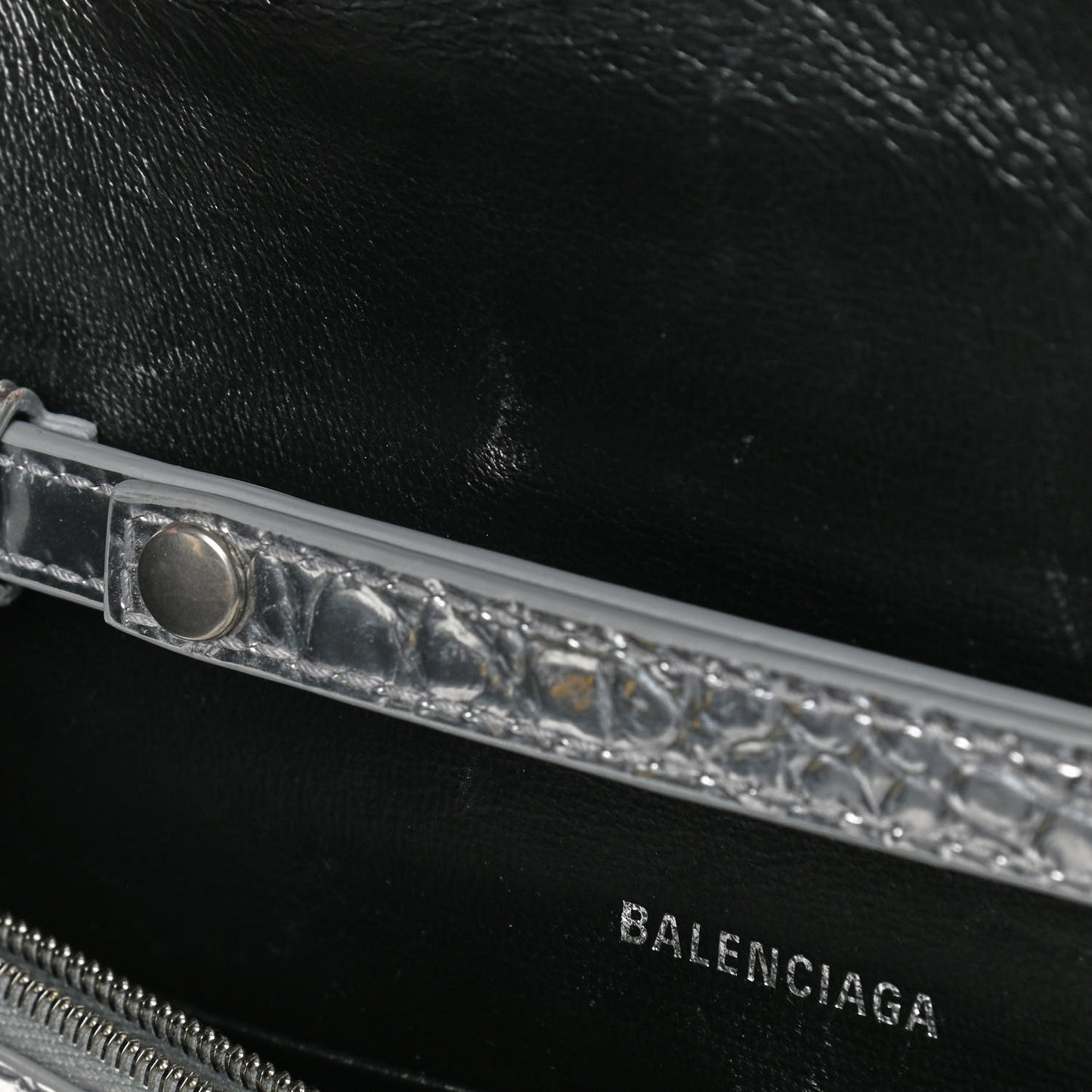 Metallic Calfskin Crocodile Embossed Hourglass Chain Bag Silver