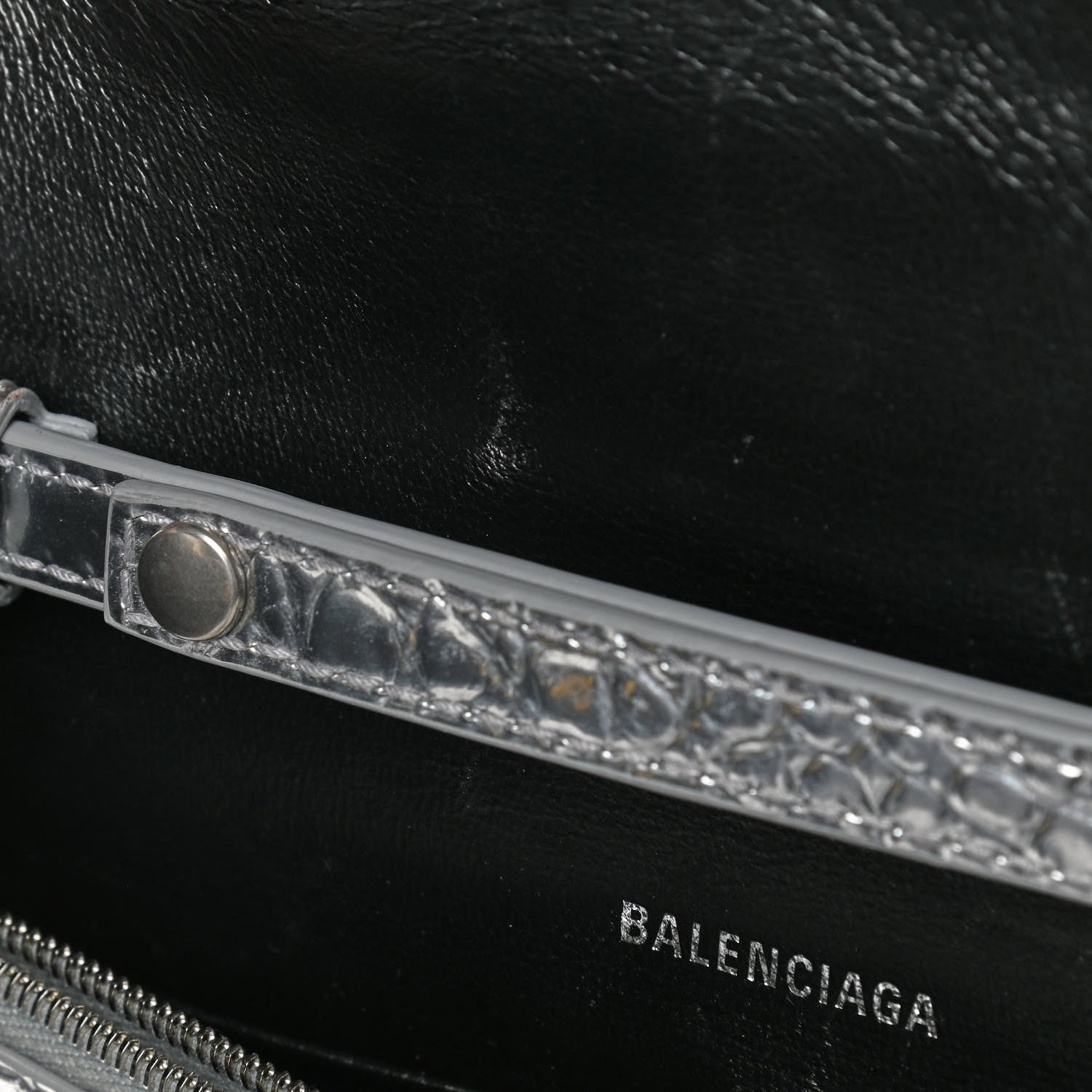 Balenciaga Metallic Calfskin Crocodile Embossed Hourglass Chain Bag Silver 7 of 10