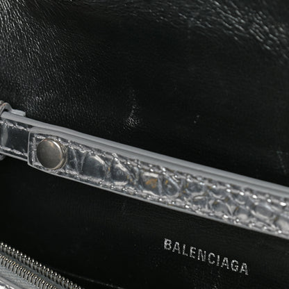 Balenciaga Metallic Calfskin Crocodile Embossed Hourglass Chain Bag Silver 7 of 10