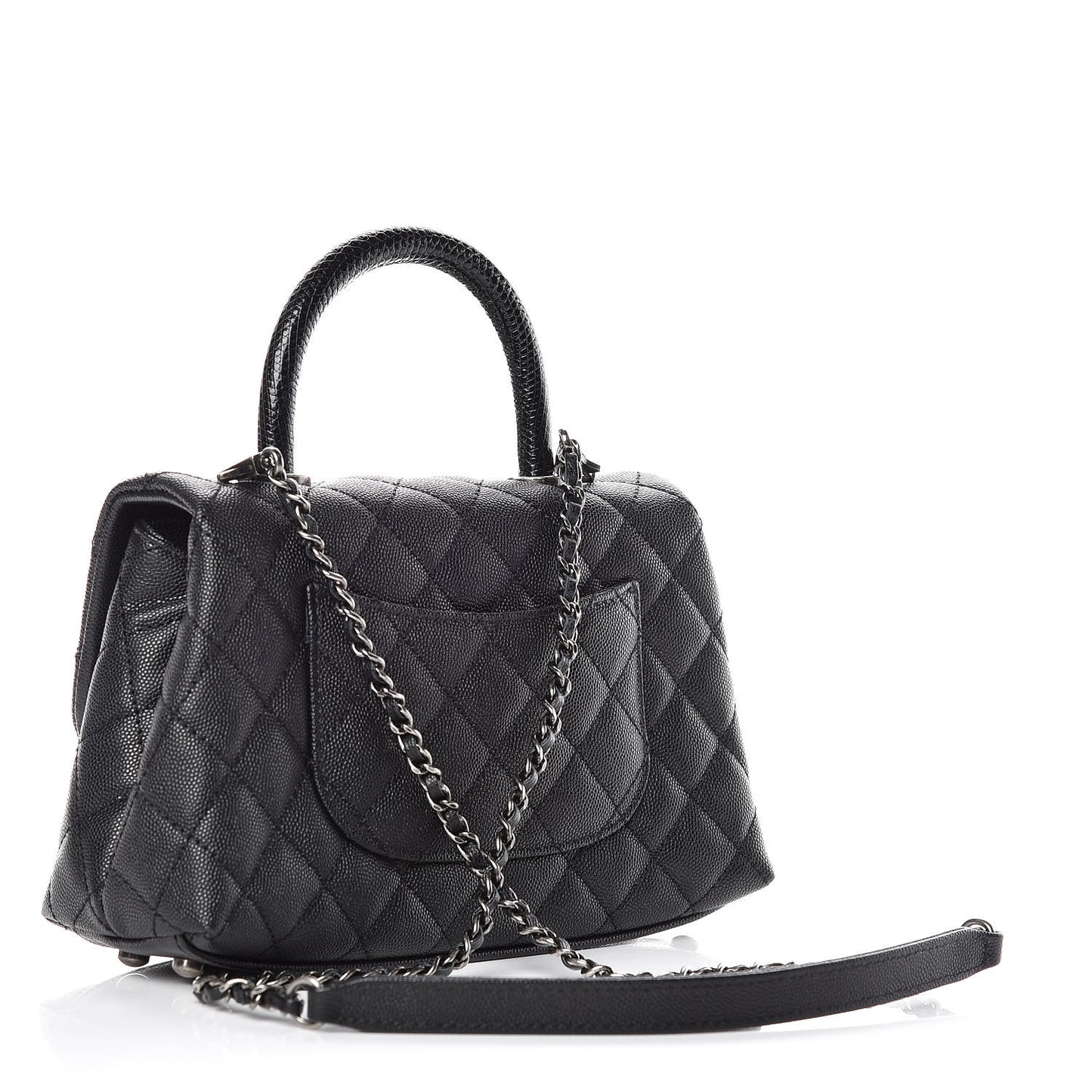 Caviar Lizard Quilted Mini Coco Handle Flap Black