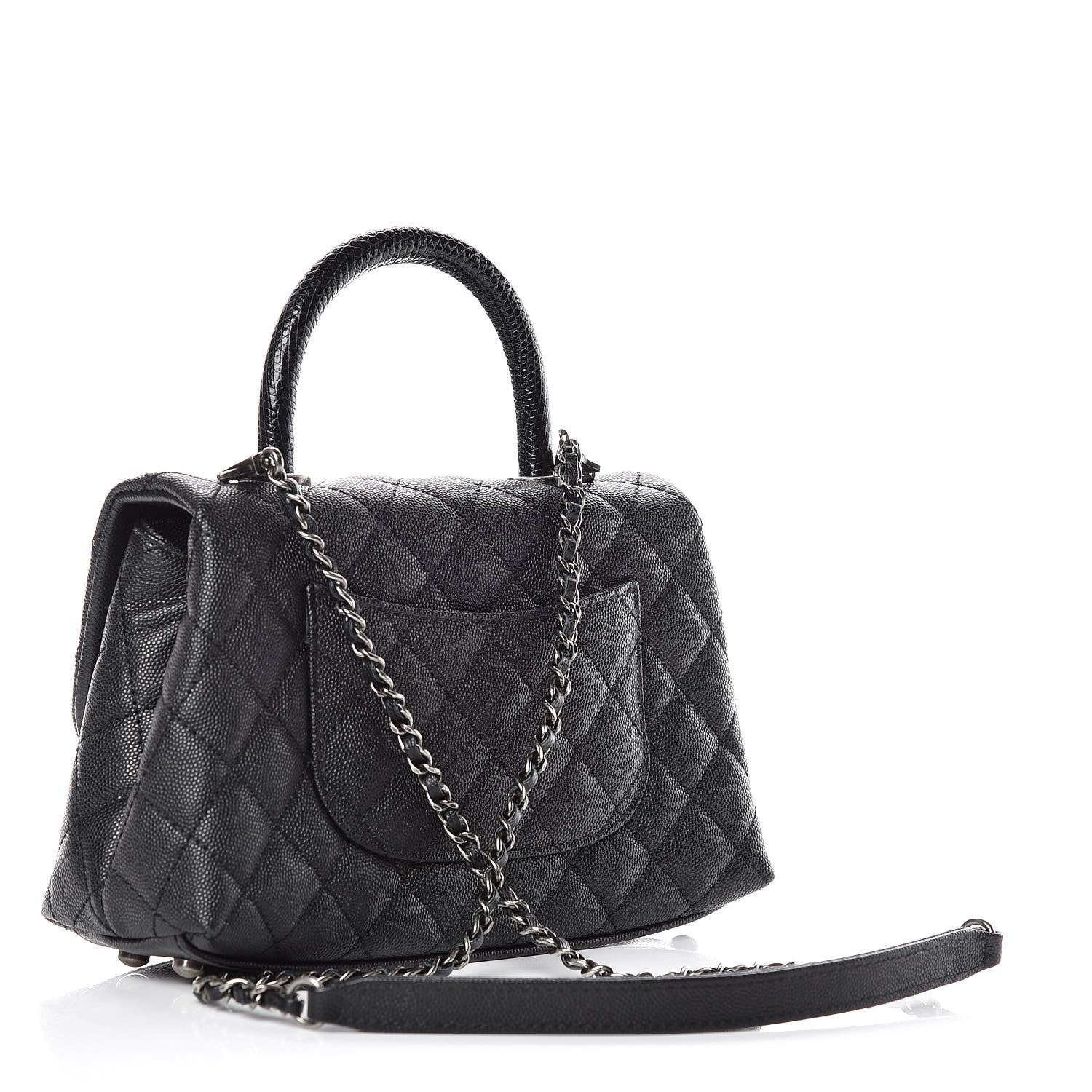 Chanel Caviar Lizard Quilted Mini Coco Handle Flap Black 3 of 10