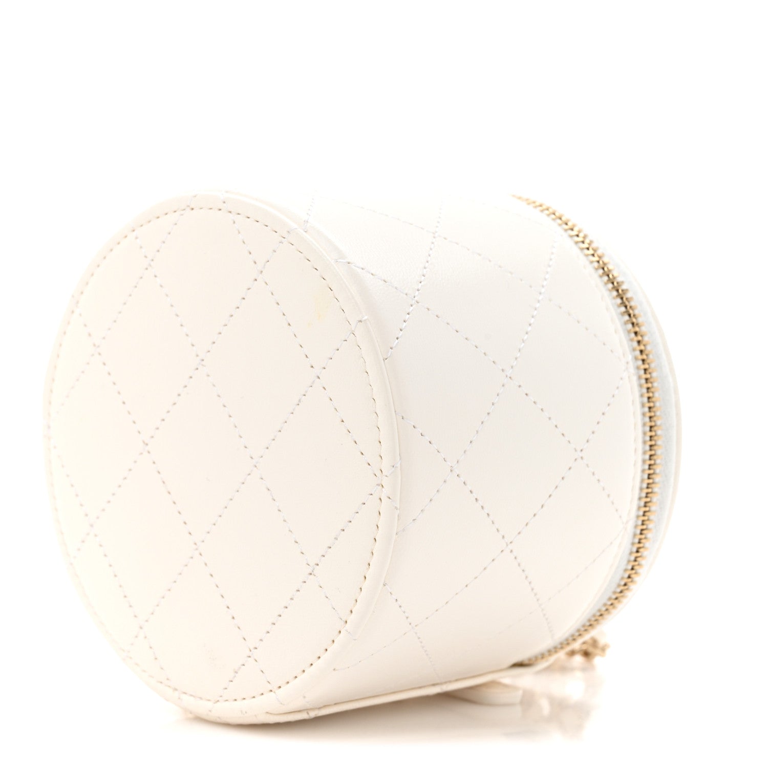 Chanel Lambskin Quilted Round Small Vanity Case With Chain White Black 9 of 12