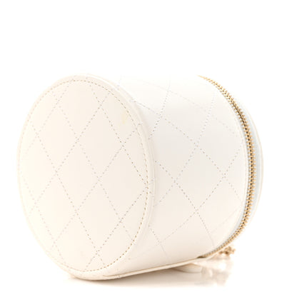 Chanel Lambskin Quilted Round Small Vanity Case With Chain White Black 9 of 12