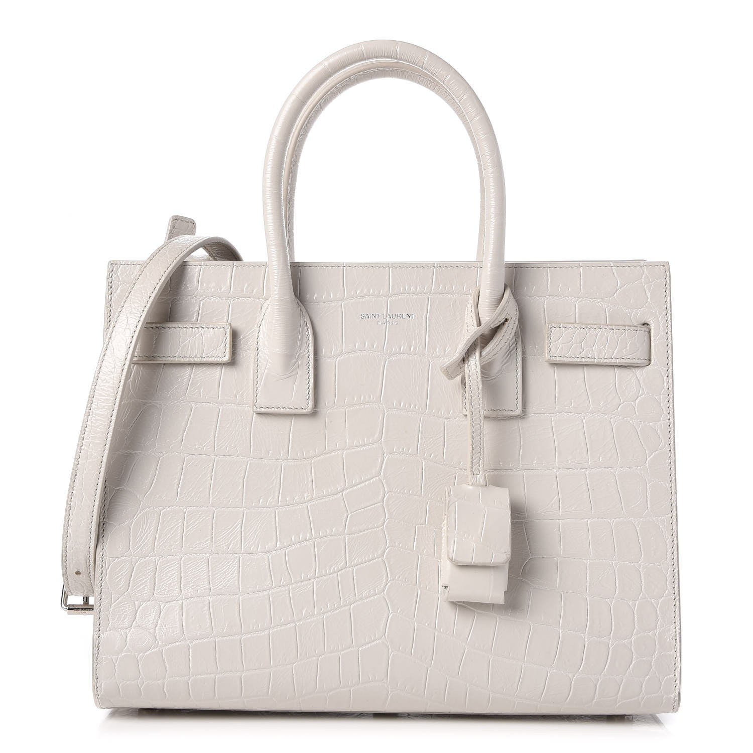 Saint Laurent Calfskin Crocodile Embossed Baby Sac De Jour Gris Perle 1 of 7