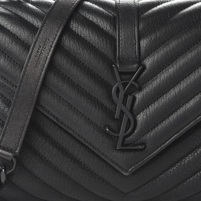 Saint Laurent Sheepskin Matelasse Chevron Monogram Monochrome Medium College Bag Black 9 of 9