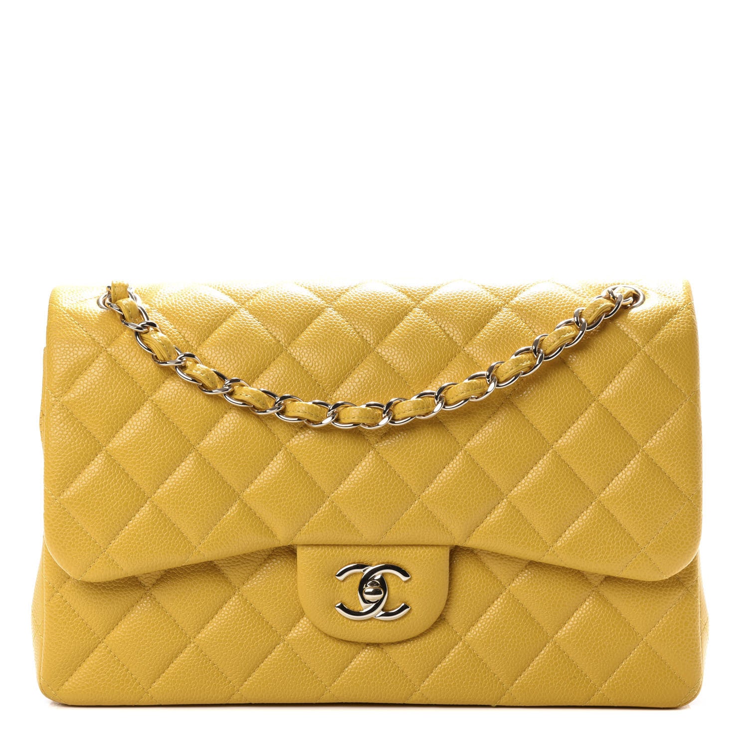 Chanel Caviar Quilted Jumbo Double Flap Yellow 1 of 11