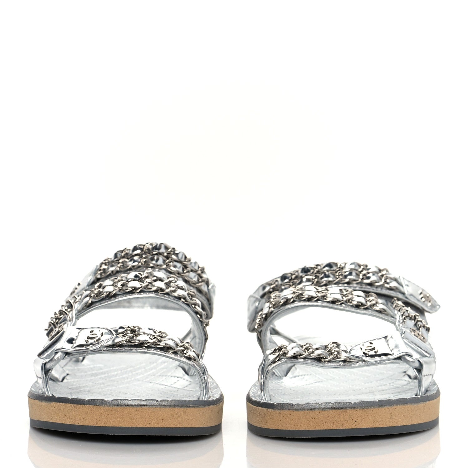 Chanel Metallic Calfskin Chain Flat Sandals 38 Silver 2 of 8