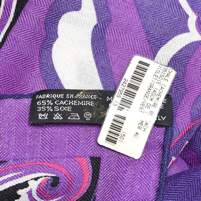 Hermes Cashmere Silk De La Mer Au Ciel Shawl 140 Violet Orange Vert 7 of 7
