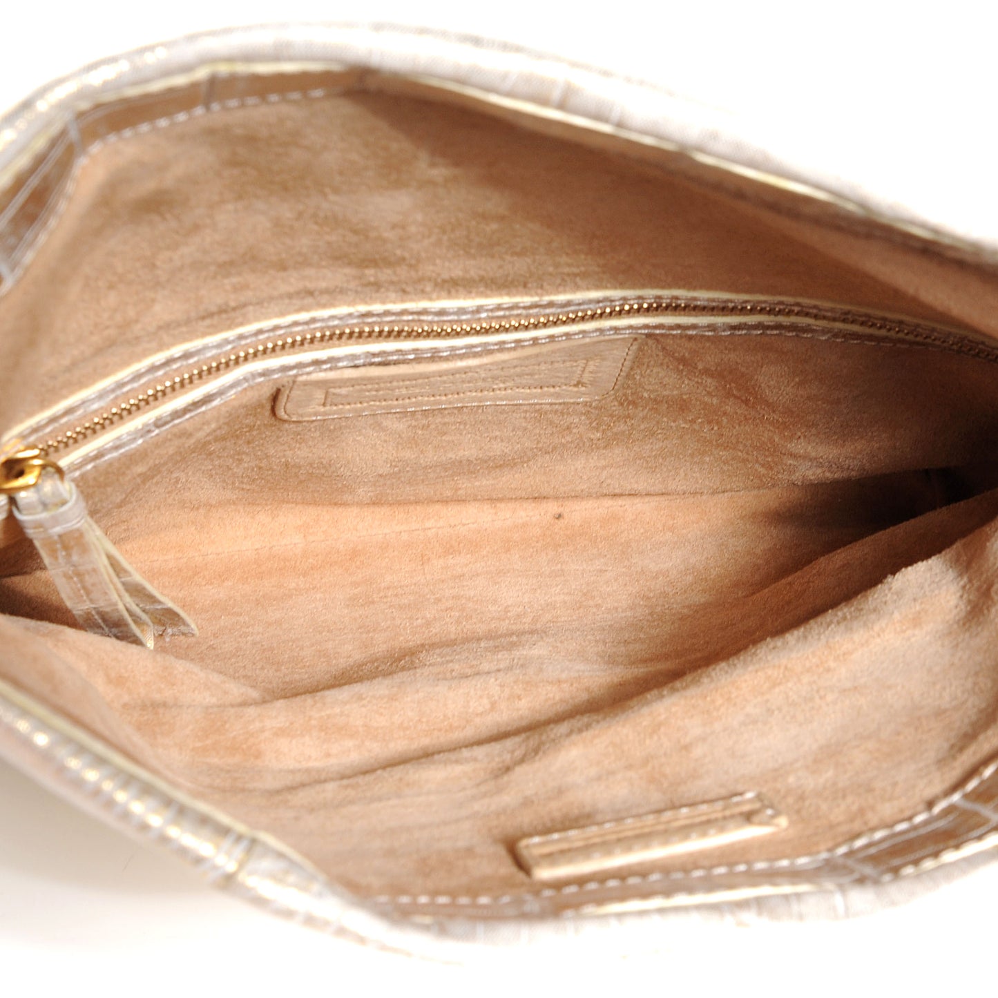 Metallic Crocodile Foldover Clutch Bag Gold